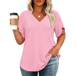 DOLNINE Womens Plus Size Tops Short Sleeve Dressy Casual Blouses Shirts for Summer Versatile V-Neck Tunic for Work Vacation in Kuwait