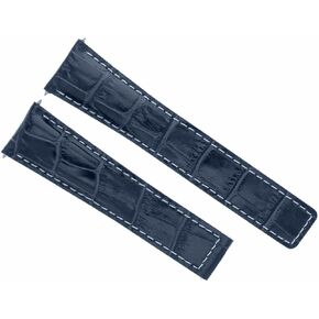 Ewatchparts 22mm Leather Watch Band Strap Clasp Compatible With Tag Heuer Monaco Blue With White Stitching in Saudi Arabia