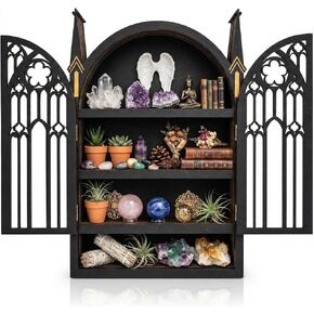 Gothic Crystal Display Shelf for Wall – Deep Wooden Crystal Shelf with Doors, Large Witchy Decor Shelf for Crystals, Essential Oils, Trinkets & Collectibles Organizer in Kuwait