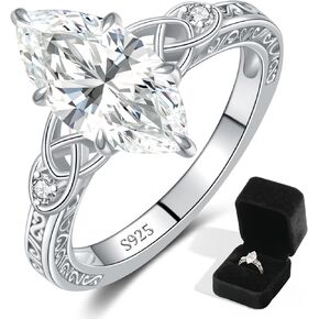 4CT Moissanite Engagement Rings for Women, Perfect for Romantic Proposal, Marquise Cut D Color VVS1 Lab Grown Moissanite, Celtic Knot Sterling Silver White Gold Plated, Christmas Gift Size 5 in Saudi Arabia