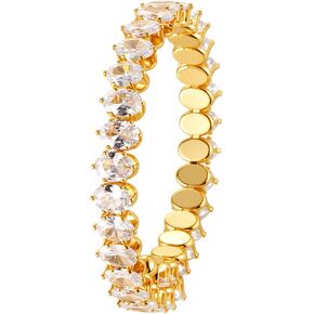 14K Gold-Plated Cubic Zirconia Marquise-Cut Tennis Bracelet: Adjustable elastic bracelet for women, featuring exquisite marquise-cut zirconia stones. Perfect as bridal jewelry for weddings or as a birthday gift for a woman or wife. in Saudi Arabia