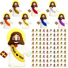 100 Pack Mini Jesus Figurines in Bulk, Tiny Jesus Loves You Figures Toys, Baby Little Jesus Figures Rubber Miniatures to Hide and Seek Easter Egg Stuffers Religious Party(100, 6 Colors) in Saudi Arabia