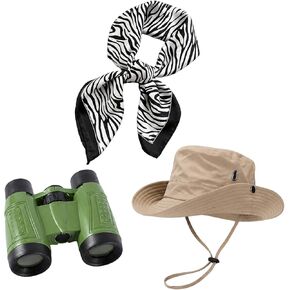 3 Pcs Safari Costume Women,Brown Sun Hat Green Binoculars Zebra Stripes Scarf,Explorer Costume Full Set,for Cosplay Rave Party and Zoo Keeper Adult Set in Saudi Arabia