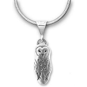 Sterling Silver Small Barn Owl Pendant - Owl Gifts for Women - Handcrafted in the USA in Saudi Arabia