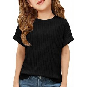 ZDC Girls Short Sleeve T Shirts Kids Summer Textured Tops Crewneck Casual Tee 5-14 Years in Saudi Arabia