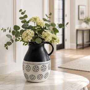 Black and White Ceramic Pitcher Vase, Large Farmhouse Decorative Vase for Pampas Grass, Dried Flowers, Table Centerpiece, Living Room, Entryway Decor in Saudi Arabia
