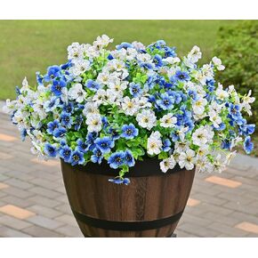 LADADA 6 Bundles Artificial Fake Flowers，Fake Blue Silk Daisy with Eucalyptus for Planter Pot UV Resistant Realistic for Outside Porch Home Patio Garden Decoration (White Blue) in Saudi Arabia