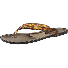 Women's Tortoiseshell Jelly Thong Sandals, Transparent PVC Flat Flip Flops, Retro Non-Slip Lightweight Quick-Drying Beach Slides in Saudi Arabia