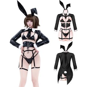 Reverse Bunny Girl Cosplay Costume for Women Glossy Black Anime Inspired Lingerie Set with Bunny Ears High Cut Bodysuit and Strap Detail Roleplay Outfit One Size S-M in Kuwait