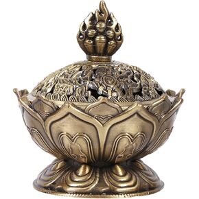 Lotus Incense Burner Holder, Vintage Backflow Smoke Censer Incense Cone Holder Bowl for Home Decor, Bronze, 2.95 x 2.71inch in Saudi Arabia