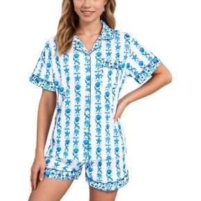Women's 2-Piece Pajama Set,Sleepwear Palm Tree & Starfish Print Sleepwear for Beach Vacation Holiday in Kuwait