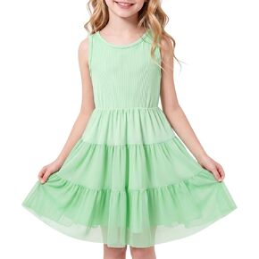 Girls Dresses 8-12 Years Kids Sleeveless Summer Dress Cute Tiered A-Line Girls Casual Dress Midi Sundress for Daily & Party in Saudi Arabia