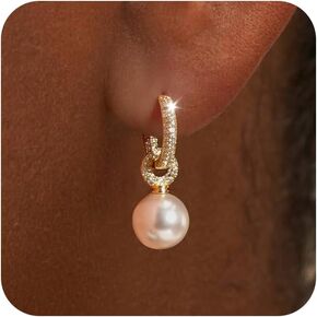 YOIHUR Drop Dangle Pearl Earrings for Women, Dainty 14K Gold Plated Pearl Hoop Earrings Hypoallergenic Wedding Pearls Dangle Earrings Jewelry Gift for Women Bridal in Saudi Arabia