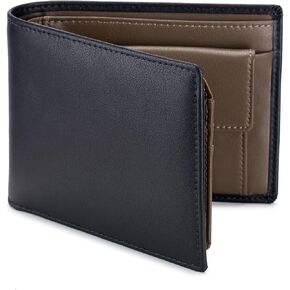 Men's Slim RFID Blocking Bifold Wallet Genuine Leather with Flip ID Window & Coin Pocket Black (Black) in Saudi Arabia