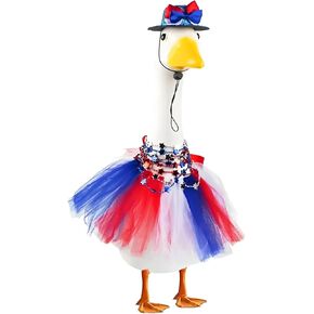 4th of July Outfits for Porch Goose Statue 3pcs Patriotic Tulle Dress Hat Star Necklace Set for 23inch Lawn Goose Outdoor Decoration (Red, One Size) in Saudi Arabia