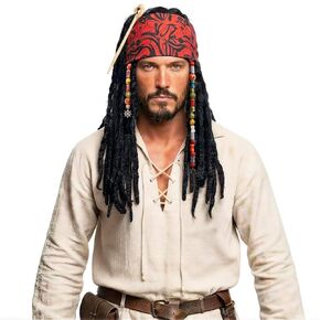 Pirate Captain Dreadlock Wig Set - Pirate Accessories with Bandana and Braid Beads, Halloween Cosplay Accessories in Saudi Arabia
