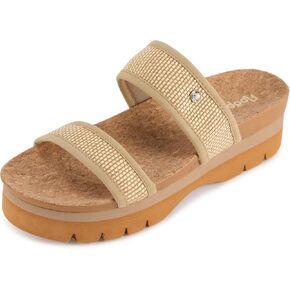 Floopi Women’s Ribbed Knit Wedge Slide Sandals, Double Strap Platform Slides with Faux Cork Footbed, Lightweight Non-Slip Casual Summer Sandals for Women in Saudi Arabia