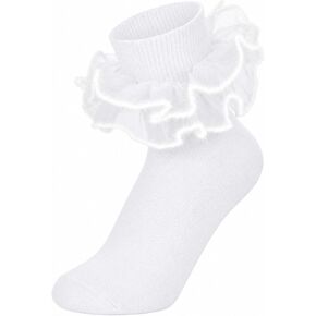 Women Big Ruffle Ankle Socks Adult Fold Cuff Double Lace Frilly Socks White Fuzzy Edge Sweet Dress Sock for Daily in Saudi Arabia