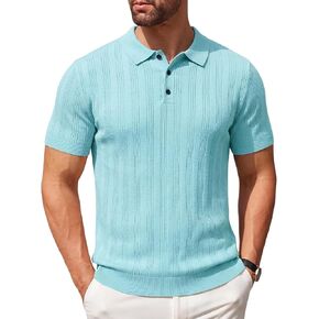 Mens Knit Polo Shirts Textured Short Sleeve Button Summer Vacation Beach Fashion Casual Collared Golf Shirts in Kuwait