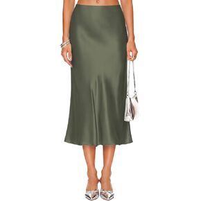 DooMoni Satin Skirts for Women White Elastic High Waisted Long Polka Dot Midi Silk Skirt Elegant Casual Outfits in Saudi Arabia