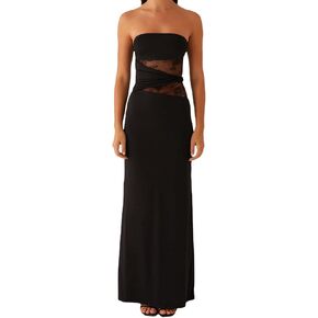 Women Lace Patchwork Strapless Tube Top Maxi Dress Sexy Bodycon Long Wedding Guest Cocktail Party Formal Dresses in Saudi Arabia