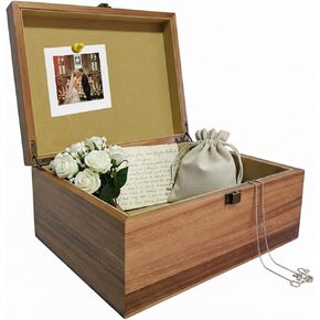 Wooden Keepsake Box, Large Acacia Storage Box with Magnetic Photo Display,Jewelry Wooden Box with Felted Protection,Memory Treasure Box for Crafts and Photo Storage,11inx8.5inx5in in Saudi Arabia