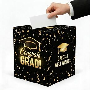 2026 Graduation Decorations Card Box Holder for Graduation Party, Congrats Grad Foldable Cardboard Decorations, 8.5 Inches Graduation Gift Box (Black) in Saudi Arabia