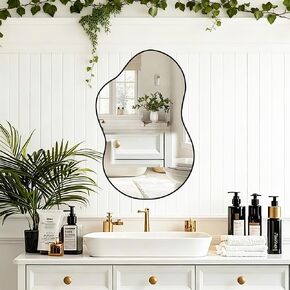 32"x20" Frameless Asymmetrical Irregular Bathroom Mirror, Wavy Vanity Wall Mirror for Modern Bathroom, Bedroom, Entryway, Living Room Decor in Kuwait