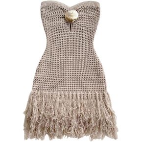 SweatyRocks Women's Boho Summer Vacation Strapless Crochet Fringe Tube Top Mini Dress in Saudi Arabia