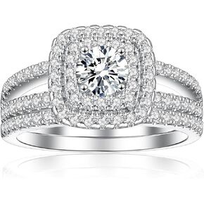 Luxury Wedding Ring Sets for Women Round 1CT AAAAA CZ White Gold Plated S925 Sterling Silver Engagement Ring Wedding Band in Saudi Arabia