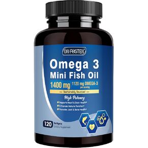Omega-3 Fish Oil Mini Softgels, 1120mg Omega 3 with DHA + EPA - Burpless, Easy-to-Swallow - Supports Heart, Brain & Eye Health - with Vitamin D3 & E - Wild-Caught, Non-GMO-120 Softgels in Saudi Arabia