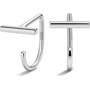 925 Sterling Silver 14K Gold Plated Huggie Half Hoop Earrings — Sleep-Friendly Poke-Free Hypoallergenic Stackable Earring — Comfortable & All Day Wear (Bar,White-Gold) in Saudi Arabia