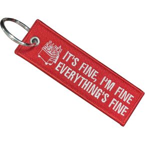 Graceful life Funny Embroidery Keychain I'm Fine Everything's Fine Red Fabric Key Ring for Bag Car Key Decoration Gift in Saudi Arabia