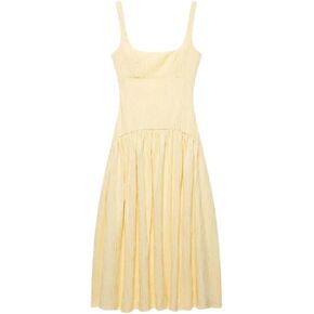 Open Back Textured Midi Dress Square Neck Straps Sleeveless Casual Summer Skirt for Women Elegant Slim Fit Outfit in Saudi Arabia