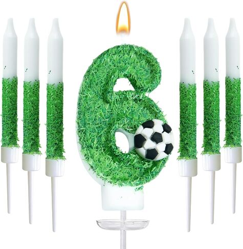 Soccer Number 7 Birthday Candles, Green Turf Style 7th Birthday Cake Topper with 6 Matching Tall Candles, Sports Theme Party Supplies (Number 7) in Saudi Arabia