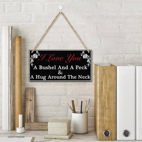 I Love You A Bushel & A Peck and A Hug Around The Neck Hanging Sign Decorative Wood Sign Home Decor Wood Door Sign Plaque 12" x 6" in Saudi Arabia