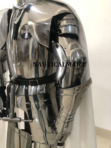 NauticalMart درع فارس القرون الوسطى | بدلة صليبية يمكن ارتداؤها | عيار 18 فولاذ | بدلة كاملة من الدروع مع الخوذة الصليبية | لإعادة تمثيل ولعب الأدوار in Kuwait