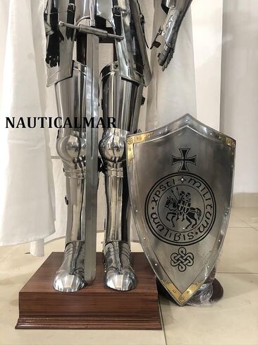 NauticalMart درع فارس القرون الوسطى | بدلة صليبية يمكن ارتداؤها | عيار 18 فولاذ | بدلة كاملة من الدروع مع الخوذة الصليبية | لإعادة تمثيل ولعب الأدوار in Kuwait