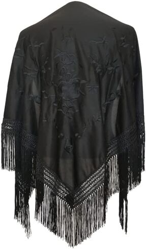 La Senorita Spanish Flamenco Dance Shawl black with black flowers in Saudi Arabia