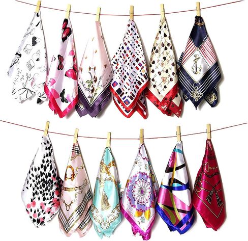 UPSTORE 10 Pieces Square Scarf Women Pattern Printing Silk Satin Hair Headband Handkerchief Head Scarf 50 x 50 cm (Random Colour) in Kuwait