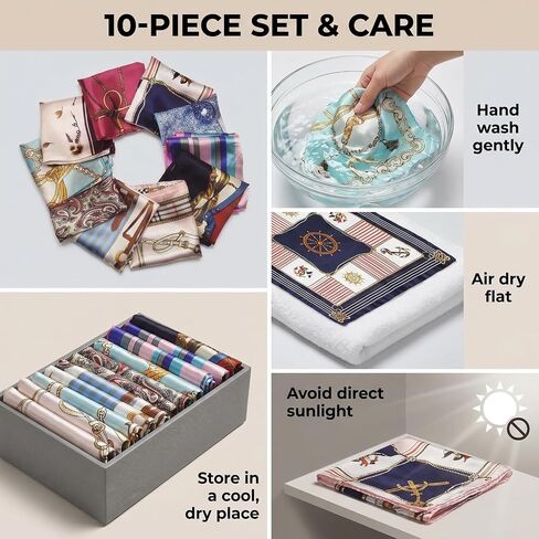 UPSTORE 10 Pieces Square Scarf Women Pattern Printing Silk Satin Hair Headband Handkerchief Head Scarf 50 x 50 cm (Random Colour) in Kuwait