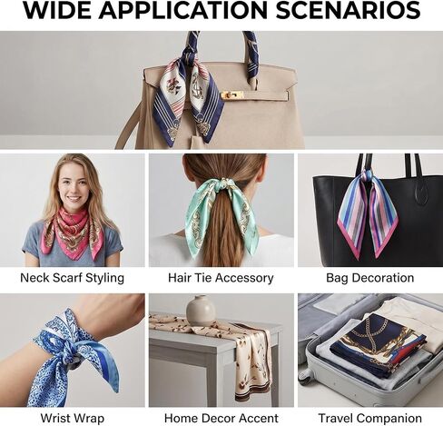 UPSTORE 10 Pieces Square Scarf Women Pattern Printing Silk Satin Hair Headband Handkerchief Head Scarf 50 x 50 cm (Random Colour) in Kuwait