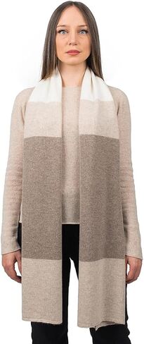 Dalle Piane Cashmere Womens 100% Cashmere Scarf | Soft warm block stripe scarf, 14x75in, fall and winter, pure cashmere, cozy gift for women, lovely present, Made in Italy in Saudi Arabia