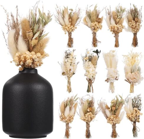 12 Pcs Mini Dried Flower Bouquets - Bohemian Wedding Boutonniere Decors, Rustic Floral Arrangements, Small Natural Dried Flowers for Crafts, Vases, Handcrafted with Jute Twine in Saudi Arabia
