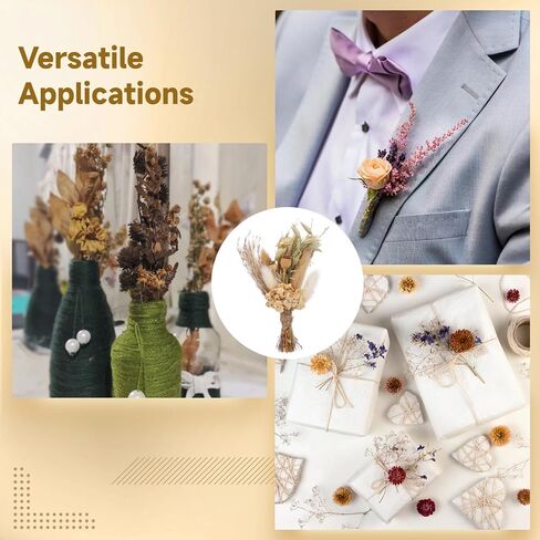 12 Pcs Mini Dried Flower Bouquets - Bohemian Wedding Boutonniere Decors, Rustic Floral Arrangements, Small Natural Dried Flowers for Crafts, Vases, Handcrafted with Jute Twine in Saudi Arabia