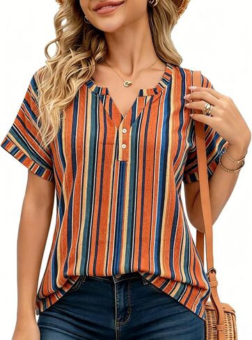 MioRoim Womens Summer Tops Short Sleeve Henley Shirts Casual V Neck T Shirts Boho Blouses Tee in Saudi Arabia