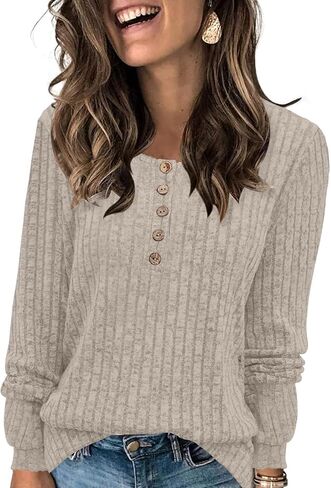 DB MOON Womens Lightweight Sweaters 2026 Long Sleeve Henley Shirt Fall Casual Crewneck Tunic Tops in Saudi Arabia