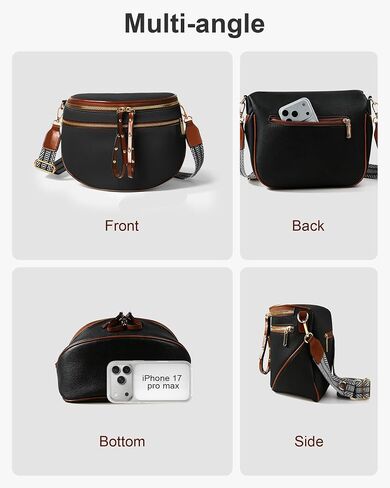 Crossbody Bags for Women, Bum Bag with Coin Purse, Vegan Leather Bum Bags for Women Crossbody Shoulder Bag (Black Brown) in Saudi Arabia