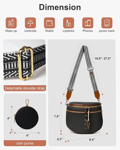 Crossbody Bags for Women, Bum Bag with Coin Purse, Vegan Leather Bum Bags for Women Crossbody Shoulder Bag (Black Brown) in Saudi Arabia