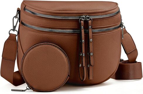 Crossbody Bags for Women, Bum Bag with Coin Purse, Vegan Leather Bum Bags for Women Crossbody Shoulder Bag (Black Brown) in Saudi Arabia